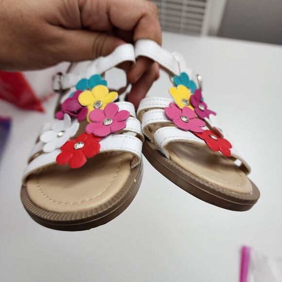 Girls Andrea White & Colorful Flower Floral Sandals Size 10 - Picture 3 of 12
